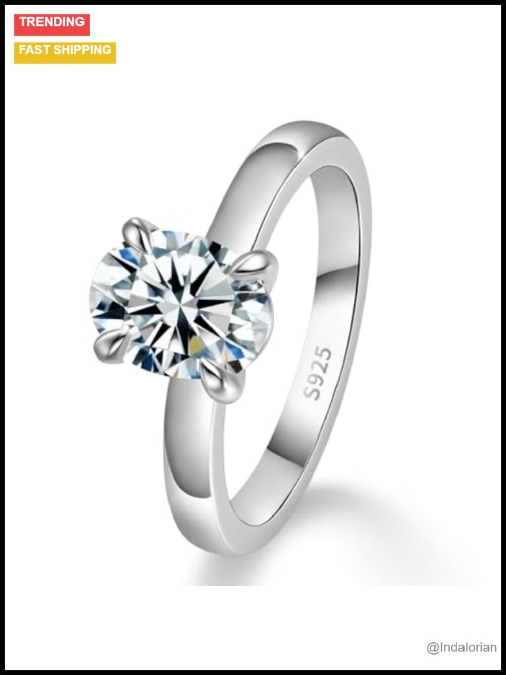Solitaire Moissanite Engagement Ring 925 Sterling Silver White Gold Plated